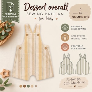 Mono de postre talla 3 M-36 M – Patrón de costura en PDF / Mono holgado para niños
