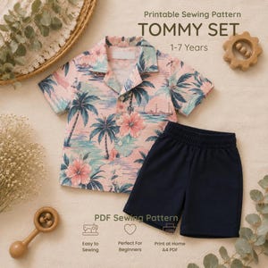 Hawaii Shirt, 1-7 Years Set Sewing Pattern PDF, Toddler Boy Summer Outfit Pattern, Kids Cuban Collar Shirt and Shorts