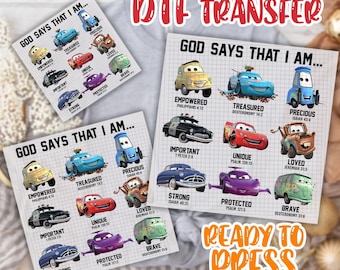 Disney Cars God Says That I am DTF Transfer,Disney Bible Verse DTF Transfer Disney Lightning Mcqueen DTF Transfer
