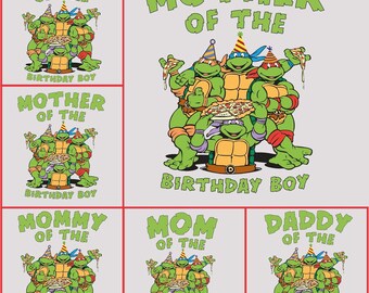 Transferencia DTF de cumpleaños familiar de las Tortugas, camisetas de las Tortugas Verdes, hoja DTF de la pandilla del cumpleañero de anime de las Tortugas, juego familiar de las Tortugas Verdes