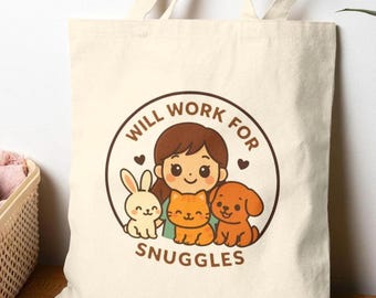 Zal werken voor Snuggles draagtas grappig dierenarts tech cadeau dierenvriend draagtas schattige dierenliefhebber veterinaire studententas