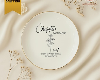 Custom 21st Birthday Ring Dish, Birthflower Ring Dish, Chapter 21 Jewelry Tray, 21st Birthday Gift For Friends, Persoanlized Birthday Gift