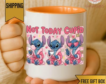 Not Today Cupid Stitch Mug, Disney Valentine Stitch Mug, Funny Stitch Coffee Mug, Anti Valentine Mug, Cute Disney Gift