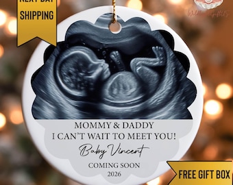 Ultrasound Photo Ornament • Pregnancy Announcement Ornament • Baby Coming Soon Gift • Custom Sonogram Keepsake • Expecting Parents Gift