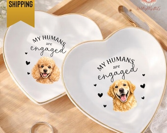 Custom Pet Portrait Ring Dish, Personalized My Humans Are Getting Married, Engagement Gift, Personalized Dog Portrait Jewelry Trinket Dish