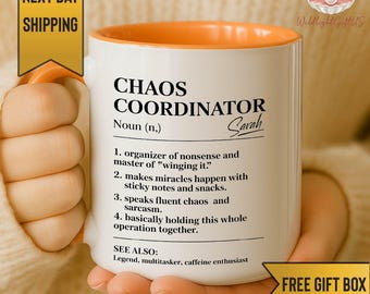 Funny Chaos Coordinator Mug Personalized Name Mug Sarcastic Office Gift for Coworker Boss Gift Funny Job Title Coffee Cup Christmas Gift
