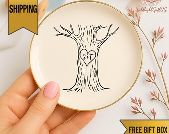 Personalized Initials Ring Dish, Custom Couple Ring Holder, Love Tree Jewelry Dish, Engagement Gift, Wedding Ring Dish