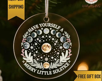 Adorno navideño de solsticio de invierno, adorno navideño de fases lunares, decoración pagana de Yule, adorno navideño celestial, regalo de cerámica para el solsticio.