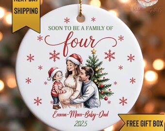 Pregnancy Christmas Ornament 2025, Expecting Baby Ornament, Personalized Family Ornament,Soon to Be a Family of Four Ornament,