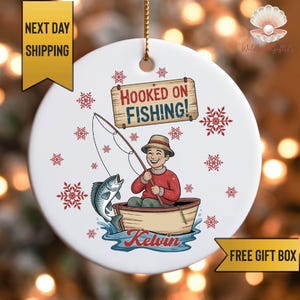 Fishing Christmas Ornament · Hooked On Fishing Ornament · Personalized Fisherman Gift · Custom Name Fishing Decor 2025