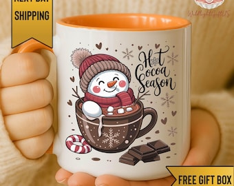 Hot Cocoa Christmas Mug, Cute Snowman Coffee Mug, Hot Cocoa Season Mug, Winter Holiday Mug, Cozy Christmas Gift, Cocoa Lover Gift