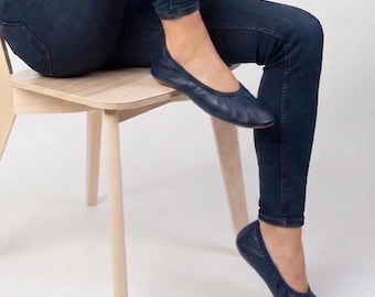 Handmade Blue Leather Ballet Flats – Premium Leather Shoes with Soft Leather Sole, Minimalist Comfortable Women’s Flats. Barefoot flats
