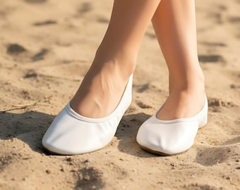 Baptism Womans Shoes | Woman’s flats for baptism | Perfect Woman baptism Barefoot | Soft Leather Sole | White baptism barefoot