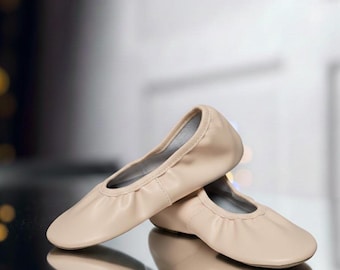 Zapatos descalzos color beige para mujer, ideales para niñas, mujeres, novias, hijas, etc. Regalo perfecto para ella. Zapatos descalzos de cuero para niñas y mujeres.