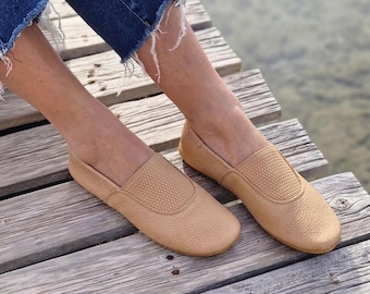 Soft Leather Woman Barefoot Flats | Minimalist Everyday Slip-On Shoes