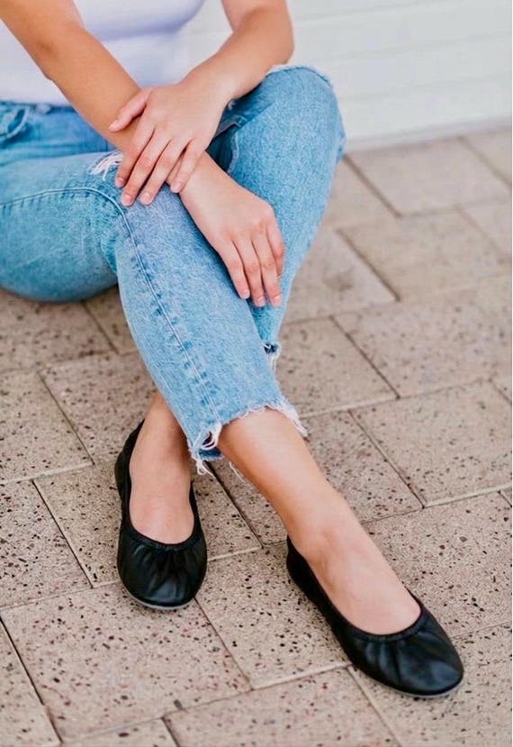 Handmade Black Leather Ballet Flats – Premium Leather Shoes with Soft Leather Sole, Minimalist Comfortable Women’s Flats. Barefoot flats