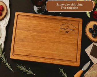 Tabla de bambú personalizada para asar a la parrilla / Tabla de carne para barbacoa grabada, regalo para el Día del Padre
