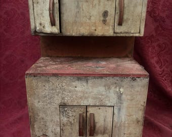 Vintage 50s Wolverine Tin Litho Red & White Kitchen Cabinet Child Lg Toy Playset