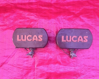 Set of 2 Lucas 02.320.012 SAE F74 Fog Lights W/ Rare Covers Made In Italy