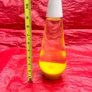 Vintage Simplex Lava Lamp Globe Yellow Lava 11” Tall.  2 3/8” Base 4” Belly