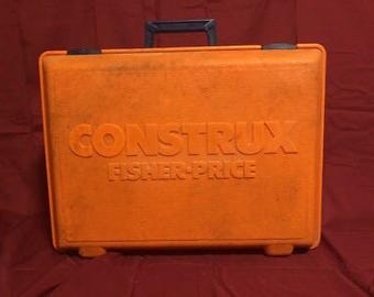 Vtg 1980s Fisher Price ORANGE Case Construx Toy Set Lot Mostly Space Themed