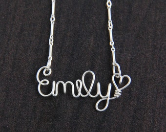 name necklace wire personalized jewelry custom sterling word idea gift silver children stuffer stocking pendant