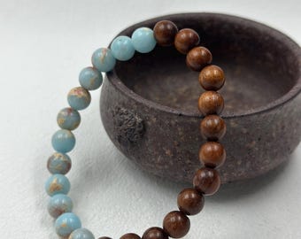 Shoushan Stone & Sandalwood Bracelet – Handmade Beads with Tree Charm, Parent and Child Gift