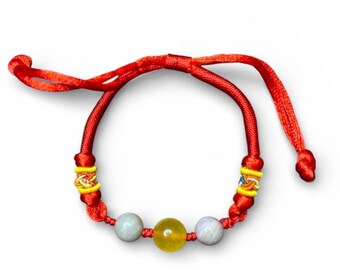 Handmade Red String Bracelet, Stone Beads, Adjustable Protection Jewelry