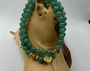 Green Aventurine Bracelet – 6mm Beads, Handmade Crystal Jewelry with Gold Charm, Luck & Calming Energy