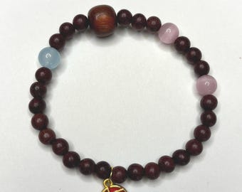 Sandalwood Agate Beaded Bracelet – Handmade for Calm, Balance, Family Connection