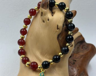 Red Agate & Obsidian Beaded Bracelet – Natural Stones for Strength, Balance and Protection