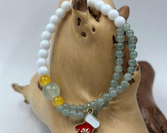 Mother-of-Pearl Prehnite Bracelet – Personalized, Beaded Layered Bracelet