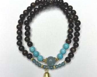 Blue Jade, Turquoise & Sandalwood Bracelet – Handmade Beads, Meditation, Yoga, Mindfulness, Calming Gift