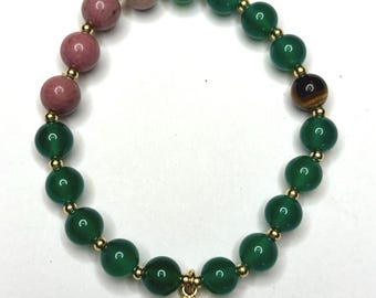 Red Agate & Rhodochrosite Beaded Bracelet