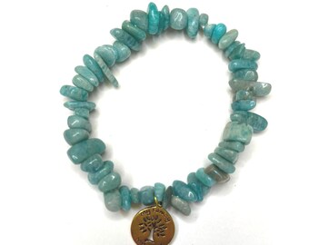 Raw Stone Bracelet – Boho Tree of Life Charm, Handmade Jewelry