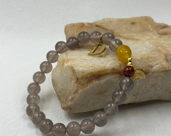 Handmade Grey Agate & Yellow Chalcedony Bracelet, Meditation and Mindfulness Gift