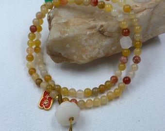 Golden Jade Healing Bracelet – Bodhi Lotus Charm, Meditation and Yoga Jewelry Gift