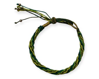 Blue & Green Twist Friendship Bracelet Set – Handmade Adjustable Cord Bracelets/Anklets