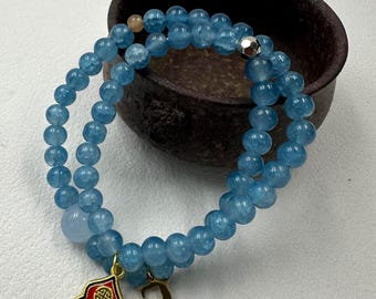Raw Aquamarine Bracelet – 6mm Natural Stone Mala, Handmade Jewelry for Calm, Balance & Courage