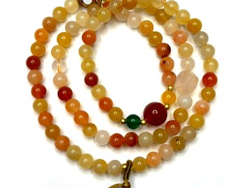 Golden Jade & Agate Pumpkin Bracelet – Natural Stone, Fall-Inspired Beads, Healing Stone for Her