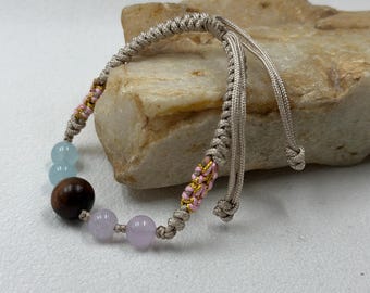 Sandalwood and Rainbow Tourmaline & Cord, Handmade Personalized Gift for Parents and Children