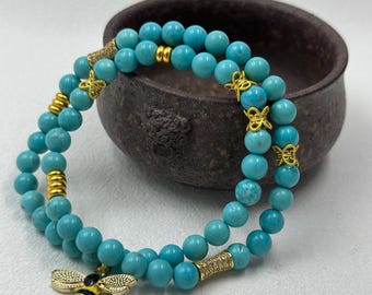 Handmade Stabilized Turquoise Bracelet, 4mm Beads, Gold Accents, Minimal Protection & Positive Energy Jewelry