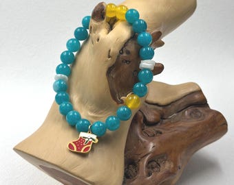 Synthetic Aquamarine & Yellow Agate Bracelet – Personalized, Beaded Bracelet for her
