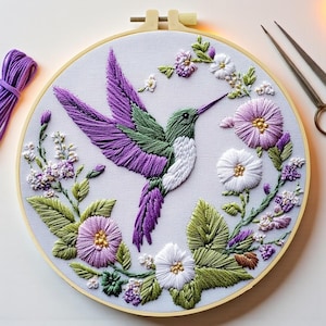 Broderikit med kolibriblommor, handarbete med botaniska fåglar, DIY-pyssel för nybörjare