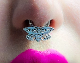 Anillo de nariz de mariposa, cartílago, hélice, daith, caracola, polilla luna, joyería gótica, Halloween, brujería, gótico, regalo para ella