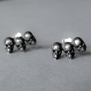 Triple Skull Stud Posts, Skull Trinity Earrings, Ear Climbers, Crawlers, Earclimbers, Pirate, Viking, Celtic, Goth, Witch, Halloween Jewelry