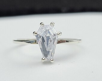 Non Diamond Coffin Ring, Wedding Ring, Gothic Engagement, Vampire, Promise Ring, Rocker, Creepy Cute, October, Halloween, Casket, Goth, 6x9