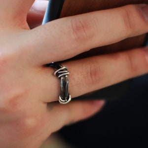 Alternative Silver Mens Wedding Band Ring, Solid Silver Ring, Promise Ring, Unique Mens Ring, Custom, Large Black Oxidized, Rugged, Rocker