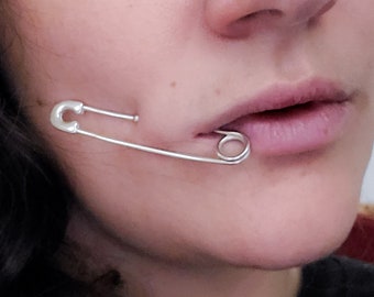 Bold FAKE Cheek Piercing, Safety Pin, Faux Septum, Cartilage Earring, Lip Ring, Alexander Punk Glam, Body Jewelry, McQueen Runway, Vampire