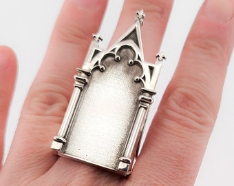 Big Cathedral Ring, Biker Ring, Statement Jewelry, Religious Jewelry, Occult, Baphomet, Church, Architecture, Vampire, Vamp, Gothic, Goth